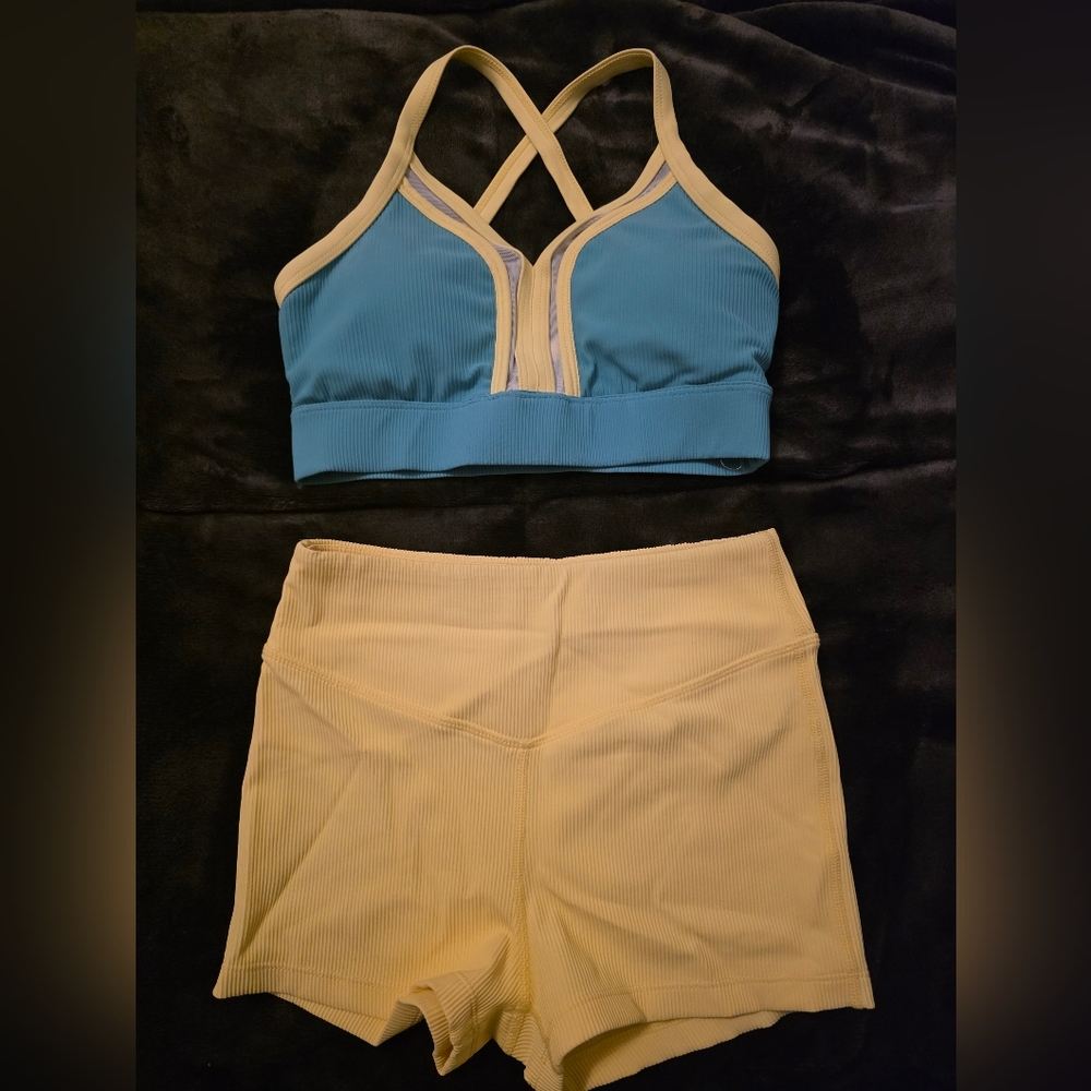 Ribbed Yellow and Blue Two-Piece Set